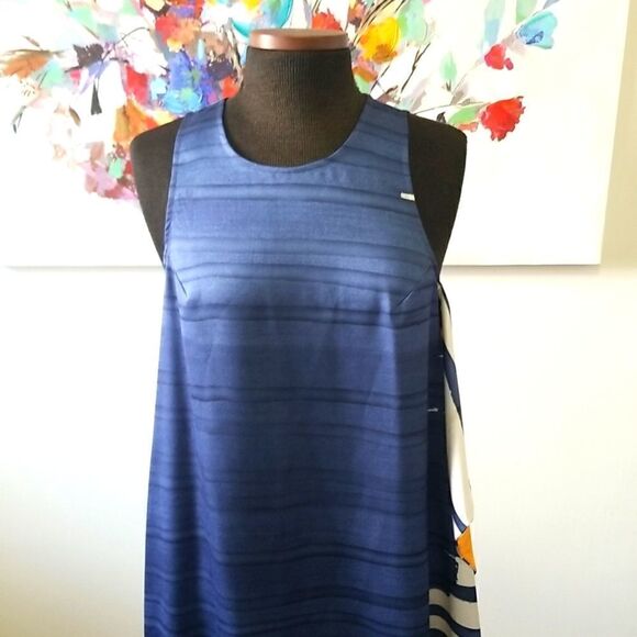 Rachel Roy Blue flare Dress with One side Ruffle size Medium - Picture 9 of 14